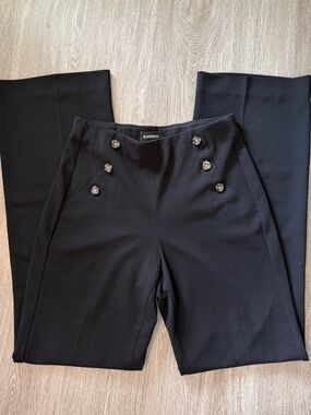 Express - Black High-Rise Sailor-Button Ponte Wide Leg Trousers - Size XS